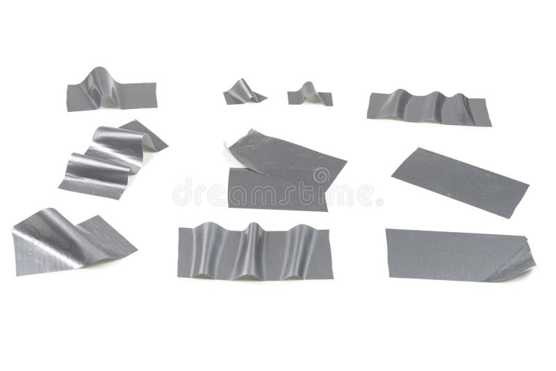 Silver Scotch Tape Pieces Isolated on White Background Stock Photo
