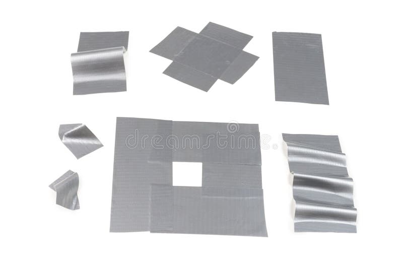 Silver Scotch Tape Pieces Isolated on White Background Stock Image