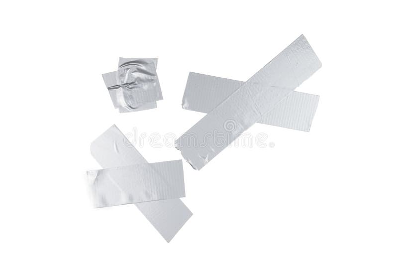 Silver Scotch Tape Pieces Isolated on White Background Stock Photo