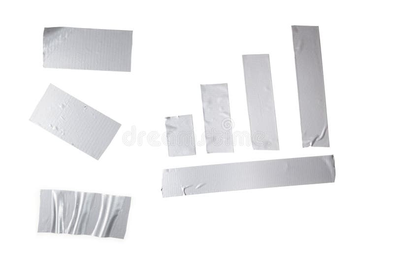 Silver Scotch Tape Pieces Isolated on White Background Stock Photo