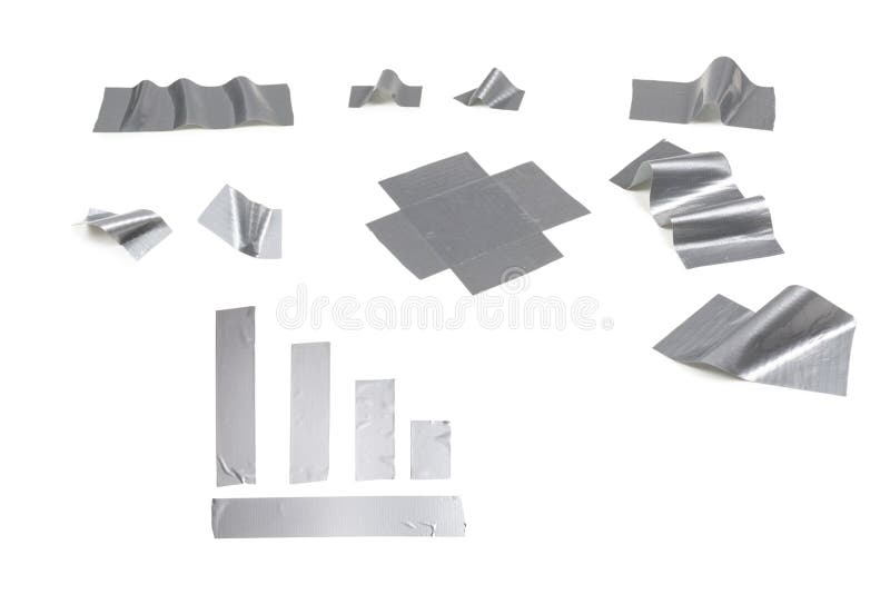 Silver Scotch Tape Pieces Isolated on White Background Stock Image