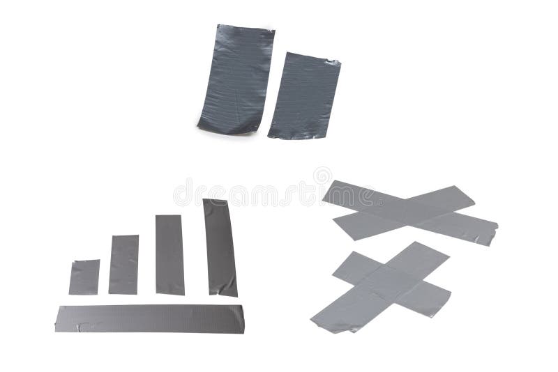 Silver Scotch Tape Pieces Isolated on White Background Stock Photo