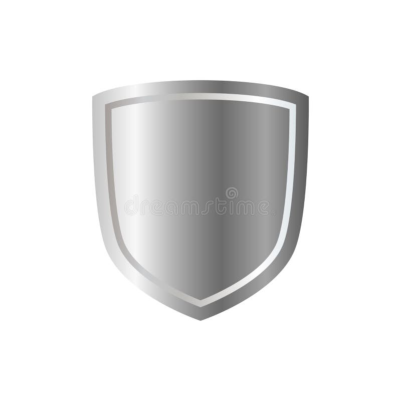 Silver Shield Shape Icon. 3D Gray Emblem Sign Isolated On White