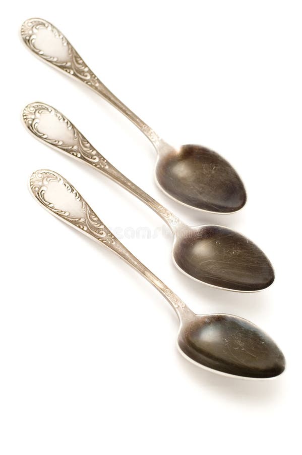 Series object on white - kitchen utensil - silver spoon