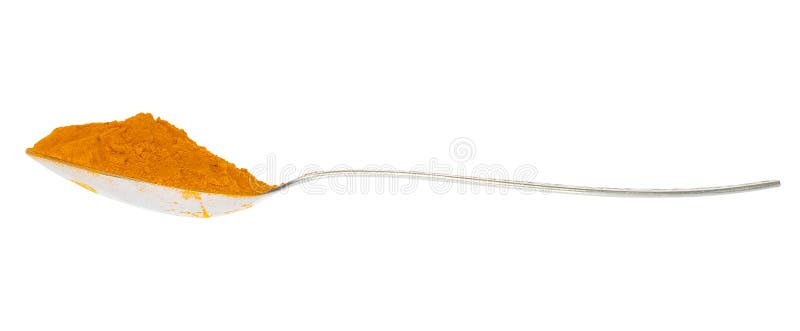 Silver spoon containing spicy curry powder isolated on white with clipping path. Silver spoon containing spicy curry powder isolated on white with clipping path