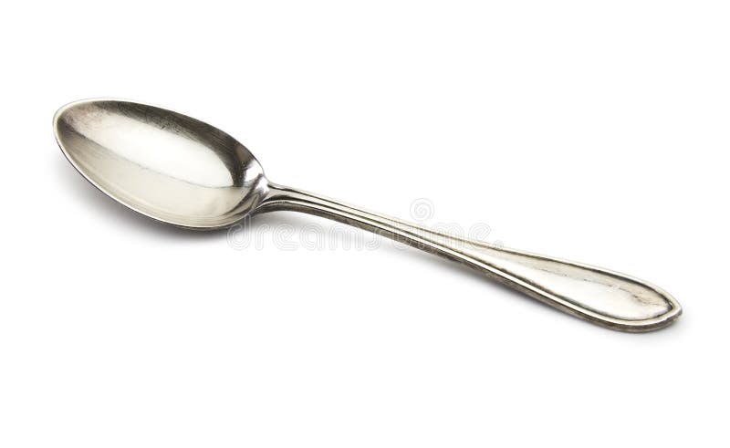 Old silver spoon isolated on white with clipping path