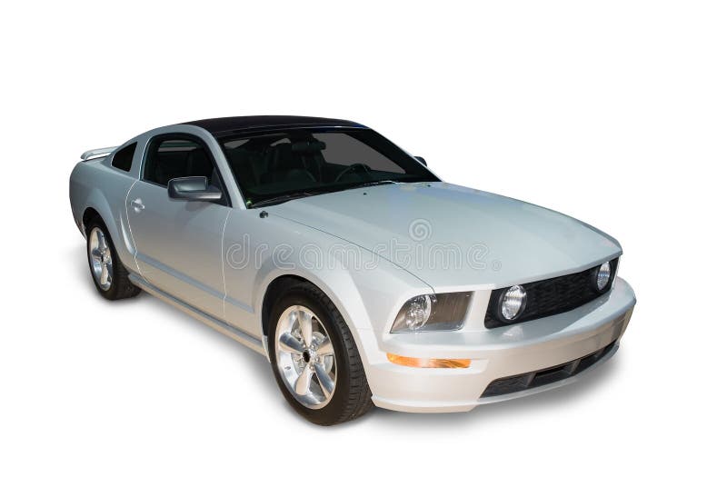 New version of a classic Ford Mustang sports car . Isolated on a white background with a realistic shadow detail drawn in for you. Clipping path for the car only is included. Also available in a red version. New version of a classic Ford Mustang sports car . Isolated on a white background with a realistic shadow detail drawn in for you. Clipping path for the car only is included. Also available in a red version.