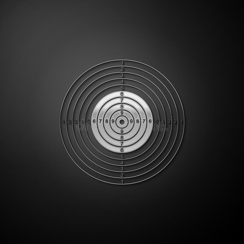 Silver Target sport for shooting competition icon isolated on black background. Clean target with numbers for shooting