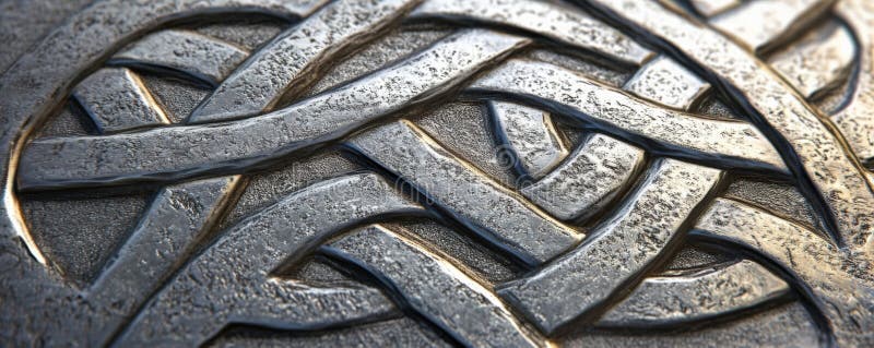 A silver textured surface with intricate, Celtic knotwork engravings, adding a touch of ancient royalty free stock photography