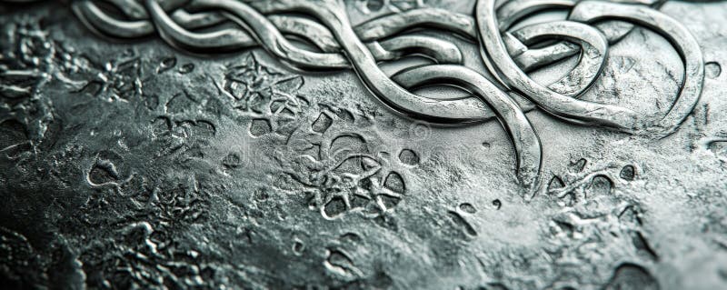 A silver textured surface with intricate, Celtic knotwork engravings, adding a touch of ancient royalty free stock image