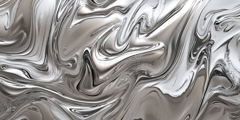 A silver textured surface with a polished, glossy finish, showcasing swirling, marbled patterns stock images