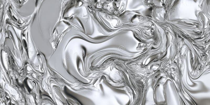 A silver textured surface with a polished, glossy finish, showcasing swirling, marbled patterns stock image