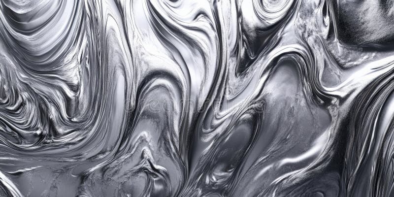 A silver textured surface with a polished, glossy finish, showcasing swirling, marbled patterns royalty free stock images