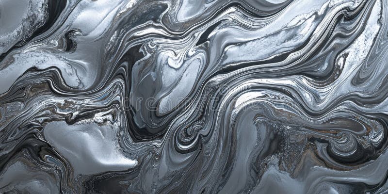A silver textured surface with a polished, glossy finish, showcasing swirling, marbled patterns royalty free stock image