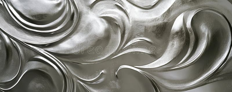 A silver textured surface with a smooth, reflective finish, highlighted by intricate, spiral royalty free stock image