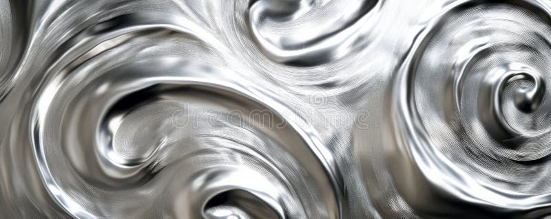 A silver textured surface with a smooth, reflective finish, highlighted by intricate, spiral stock photography