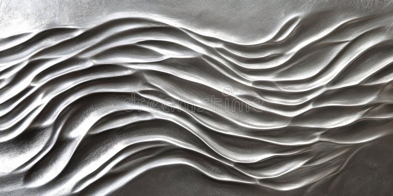 A silver textured surface with a smooth, rippled pattern, mimicking gentle waves in a calm body of royalty free stock photo