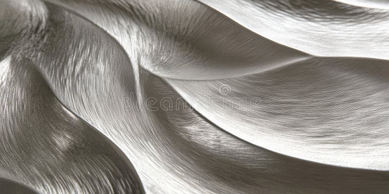 A silver textured surface with a smooth, satin-like finish, highlighted by faint, radial patterns stock image