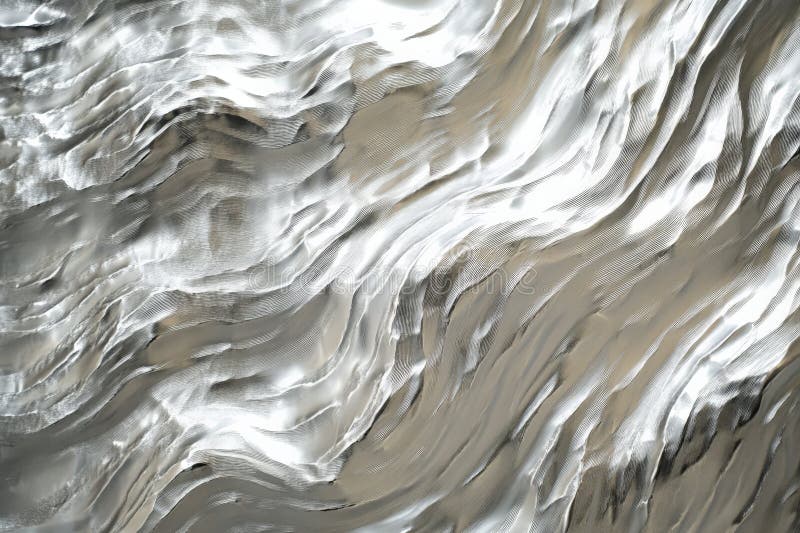 A silver textured surface with a subtle, wave-like pattern, creating the illusion of gentle stock photo