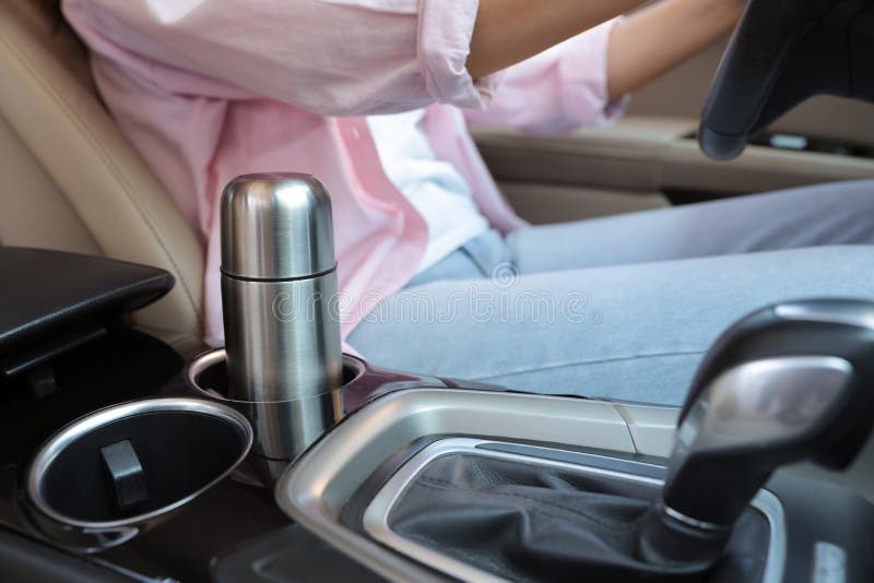 Silver Thermos in Holder Inside of Car Stock Image Image of morning, holder 202957139