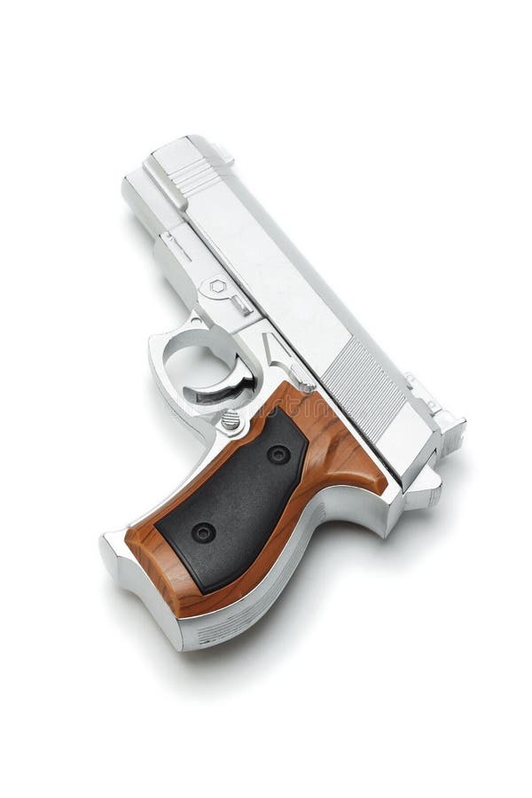 Silver toy gun stock image. Image of object, shoot, isolated 14587655