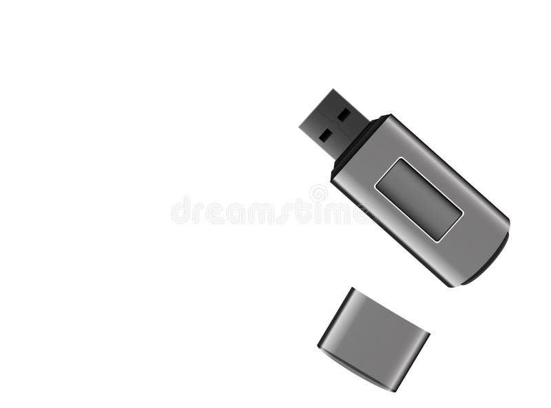 Silver USB Flash Drive with Cover Cap on White, Vector Stock Vector