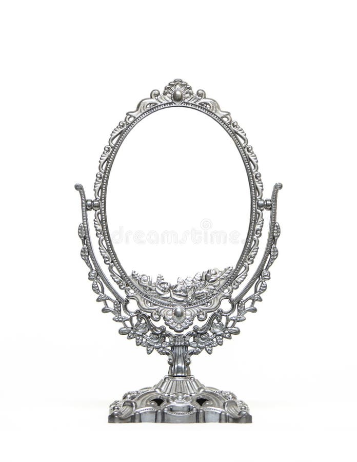 Silver Vintage Mirror isolated on white background royalty free stock images