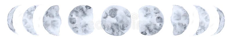 Watercolor Moon Phases Isolated On White Background Modern Space Design