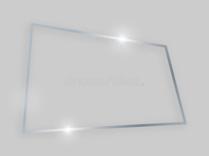 Shiny frame with glowing effects. Silver quadrangular frame with shadow on grey background. Vector illustration. Shiny frame with glowing effects. Silver quadrangular frame with shadow on grey background. Vector illustration