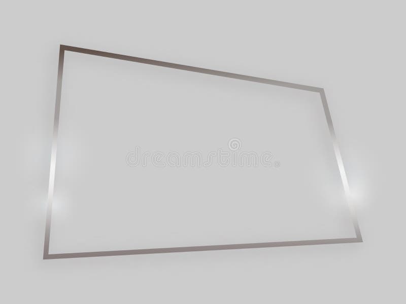 Shiny frame with glowing effects. Silver quadrangular frame with shadow on grey background. Vector illustration. Shiny frame with glowing effects. Silver quadrangular frame with shadow on grey background. Vector illustration