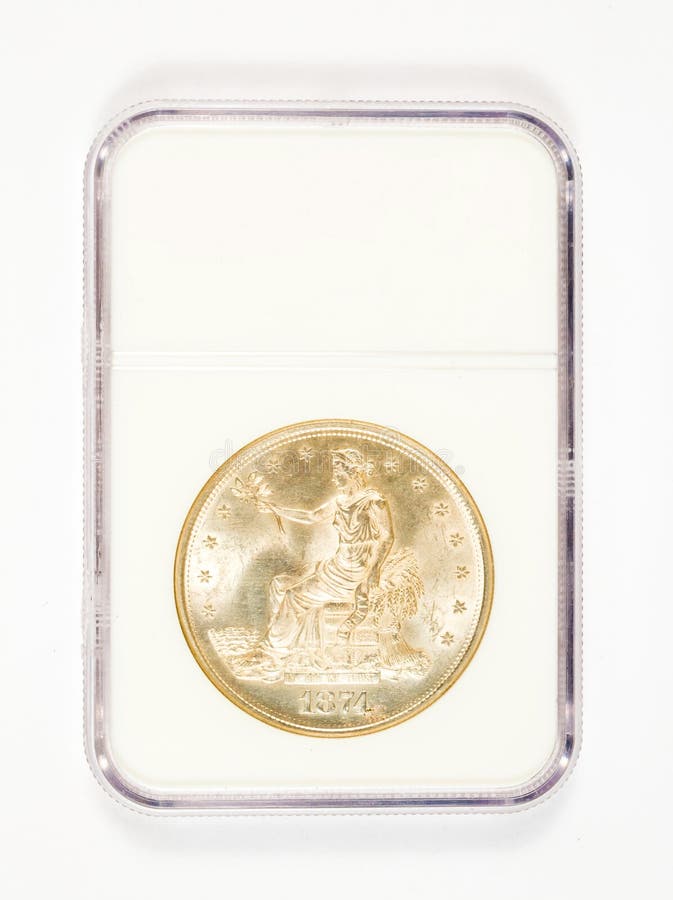 Vintage trade dollar graded and placed in a protective case. Vintage trade dollar graded and placed in a protective case.