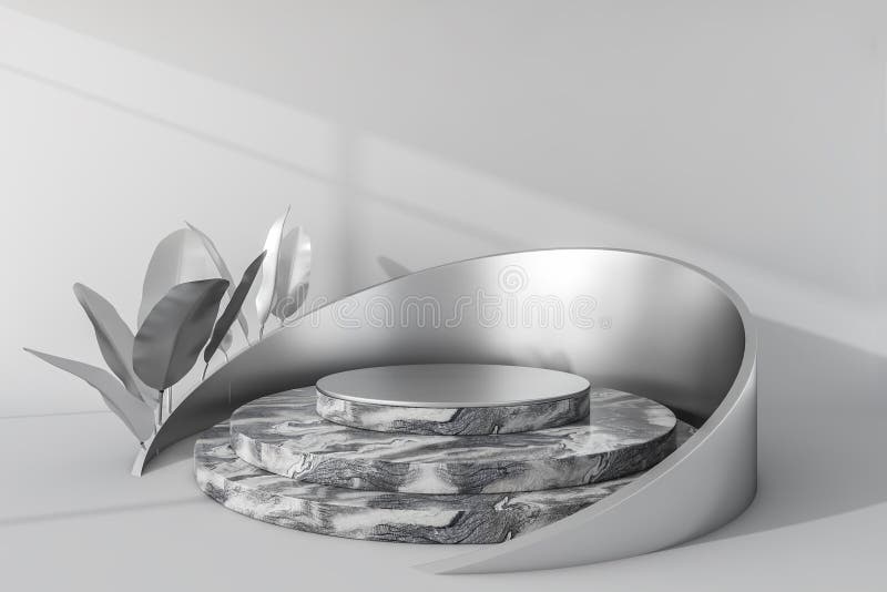Silverplattformsstativ, dekoration. lyxmarmor för uppställning av reklamartiklar för produkter. produktpresentation och royaltyfri illustrationer