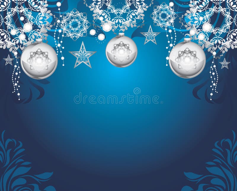 Silvery Christmas toys on dark blue decorative background