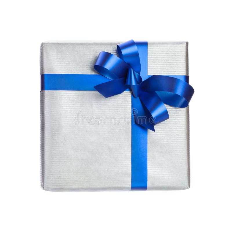 Silxer Gift Box With Blue Ribbon Stock Image Image of blue, gray 28390929
