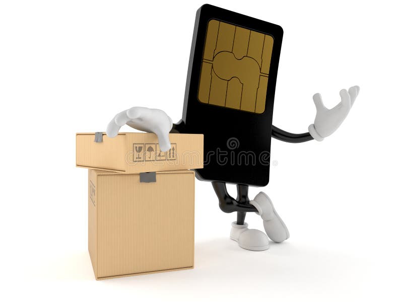 SIM-Karten-Charakter mit Stapel Fälle