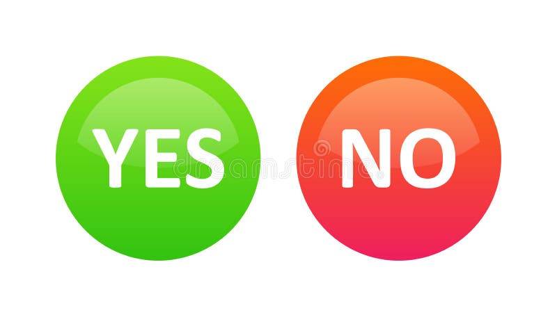 Sim ou nenhuns botões da seleção para a votação no Web site ou a aplicação móvel - grupo do vetor dos sinais vermelhos e da cor v ilustração do vetor Sim ou nenhuns botões da seleção para a votação no Web site ou a aplicação móvel - grupo do vetor dos sinais vermelhos e da cor v ilustração do vetor
