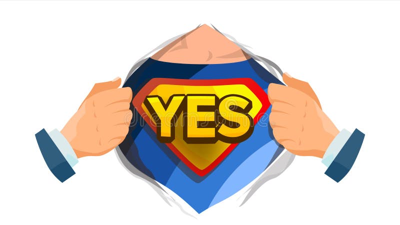 Sim vetor do sinal Camisa aberta do super-herói com crachá do protetor Ilustração cômica isolada dos desenhos animados lisos ilustração royalty free Sim vetor do sinal Camisa aberta do super-herói com crachá do protetor Ilustração cômica isolada dos desenhos animados lisos ilustração royalty free