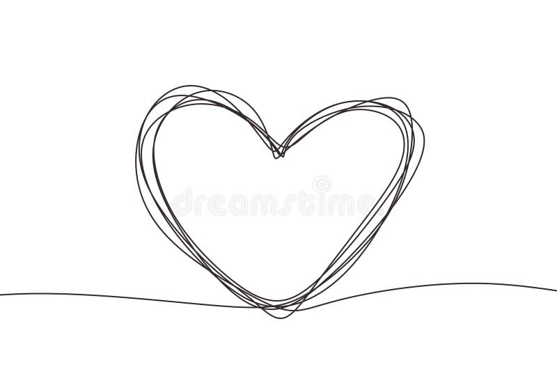 Simbol inimă iubire trasă manual continuă cu un rând de desen. minimalism vectorial - culori alb-negru vector illustration