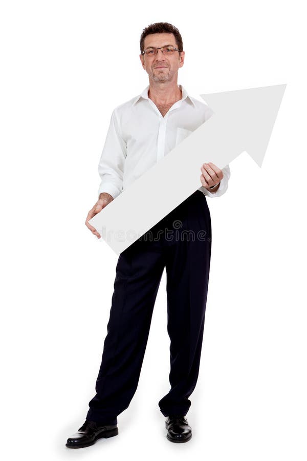 Simbol roșu om de afaceri zâmbitor adult care indică izolat royalty free stock image