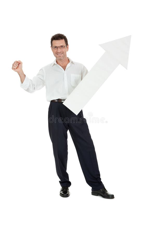 Simbol roșu om de afaceri zâmbitor adult care indică izolat royalty free stock photos