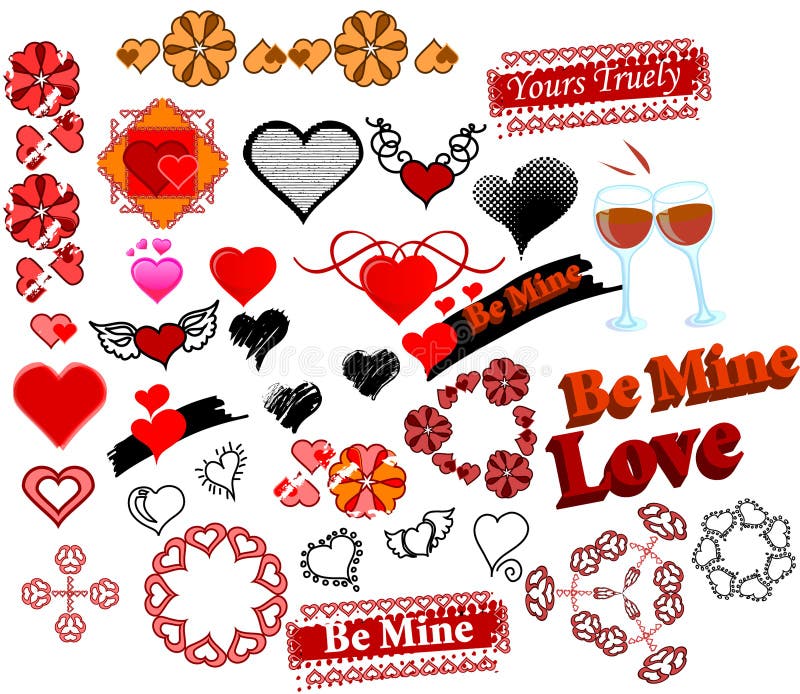 Simboli di amore e bolli 34 nell'insieme royalty illustrazione gratis Simboli di amore e bolli 34 nell'insieme royalty illustrazione gratis