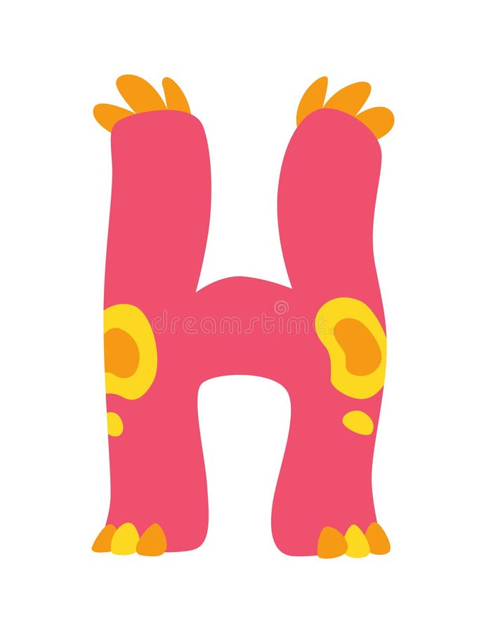 Simbolo alfabeto dinosauro. lettera h dell'alfabeto inglese a forma di dino. vignetta dai colori dei bambini divertente illustrazione vettoriale