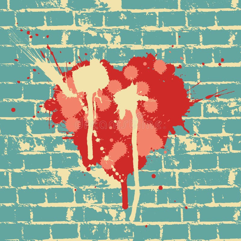 Simbolo del cuore sul muro di mattoni illustrazione di stock