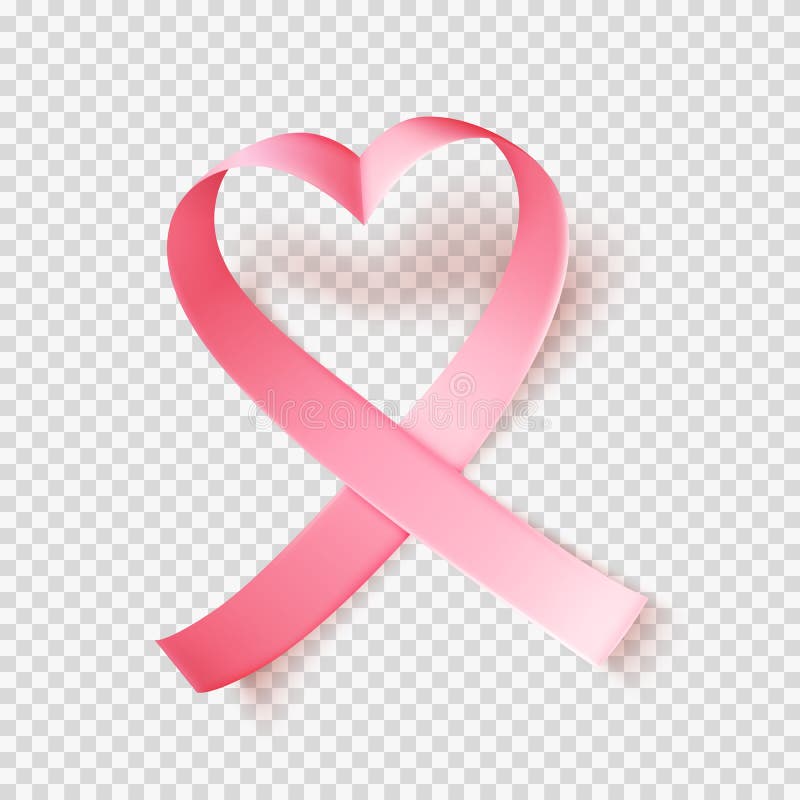 Simbolo del mese mondiale di consapevolezza del cancro al seno in ottobre Nastro rosa su sfondo trasparente Forma del cuore Vetto illustrazione vettoriale