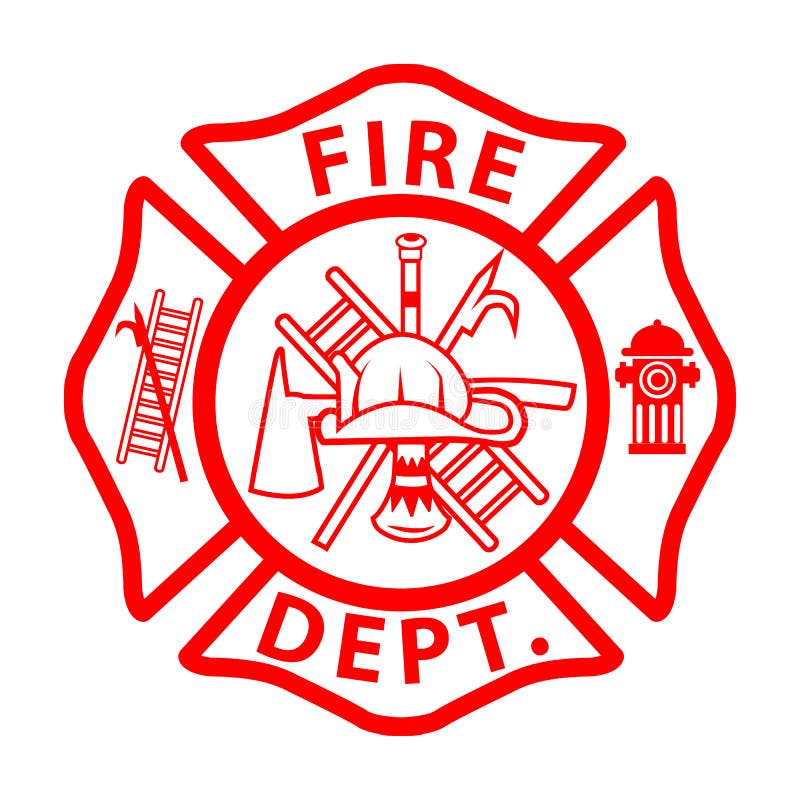 Simbolo dell'emblema dei pompieri su fondo bianco. simbolo dei vigili del fuoco. croce maltese del vigile del fuoco. stile piatto