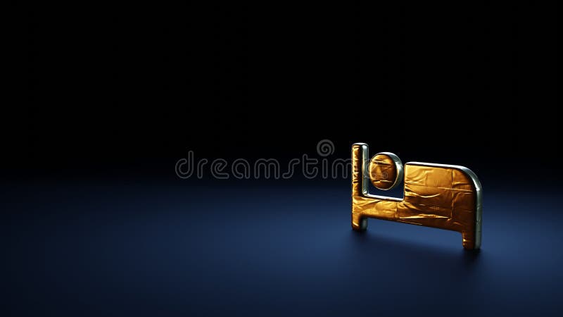 Simbolo della rappresentazione 3d del letto avvolto nella pellicola d'oro su fondo blu scuro royalty illustrazione gratis