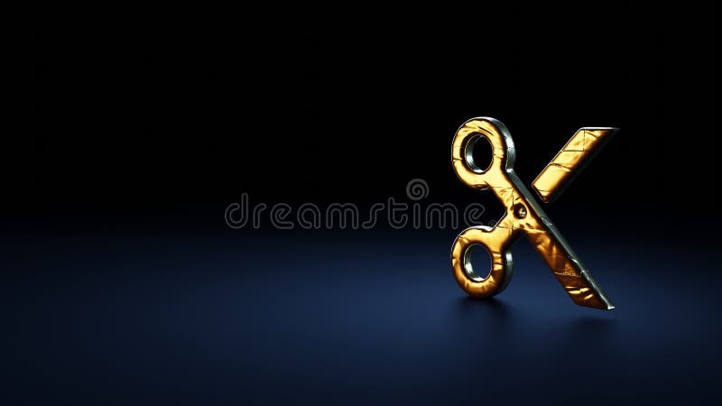 Simbolo della rappresentazione 3d del taglio avvolto nella pellicola d'oro su fondo blu scuro royalty illustrazione gratis