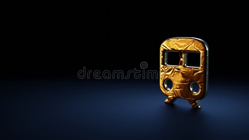 Simbolo della rappresentazione 3d del treno avvolto nella pellicola d'oro su fondo blu scuro illustrazione di stock