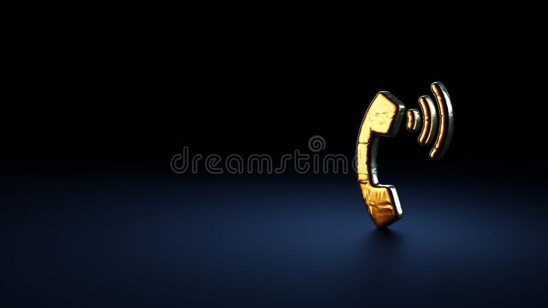 Simbolo della rappresentazione 3d del volume del telefono avvolto nella pellicola d'oro su fondo blu scuro illustrazione vettoriale