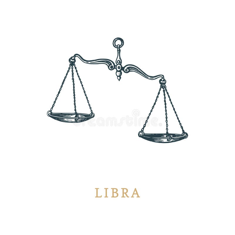 Simbolo dello zodiaco della Bilancia, disegnato a mano nell'incisione dello stile Illustrazione del grafico di vettore retro dell royalty illustrazione gratis
